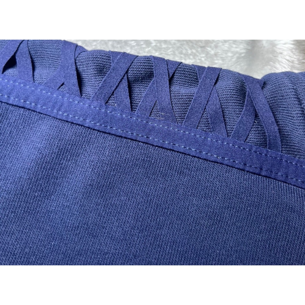 Nike Dri-FIT Womens Size XS Cropped Sweatshirt Navy Blue Lattice Shoulder Yoga - Picture 13 of 13